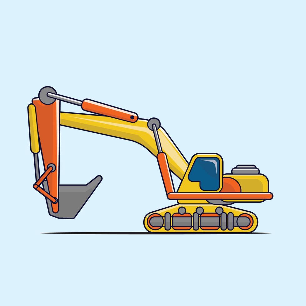 Flat design Tractor, excavator collection vehicle cartoon. building transportation isolated vector