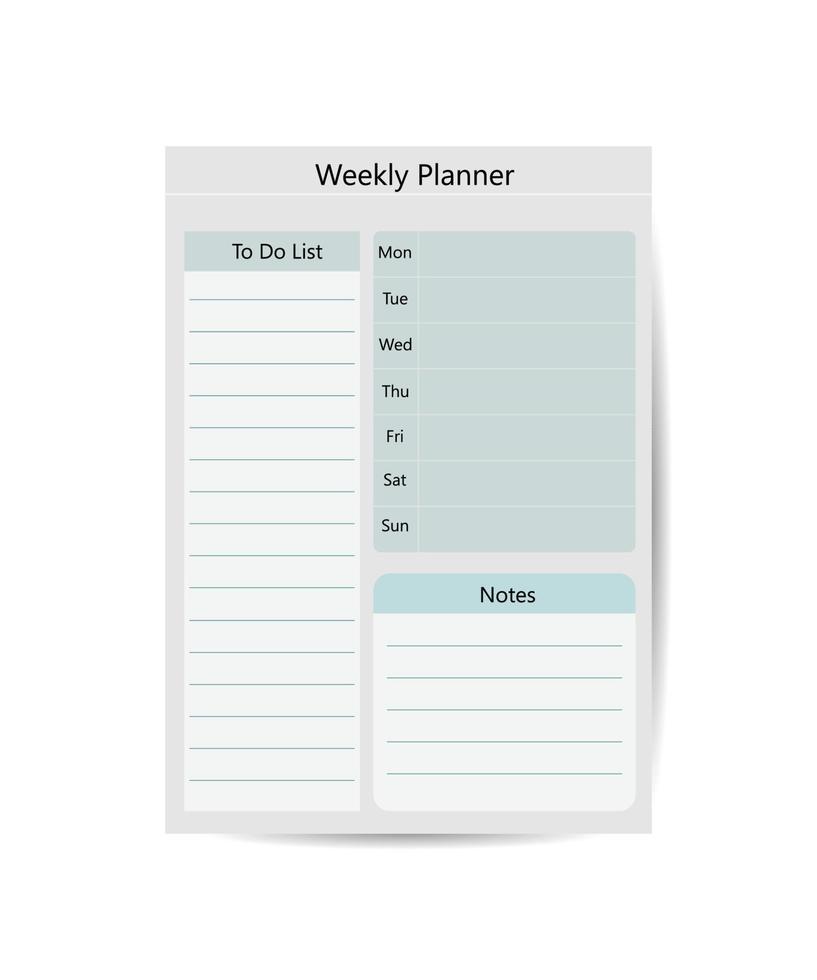 Weekly planner template. Organizer, planner, schedule for your design. vector