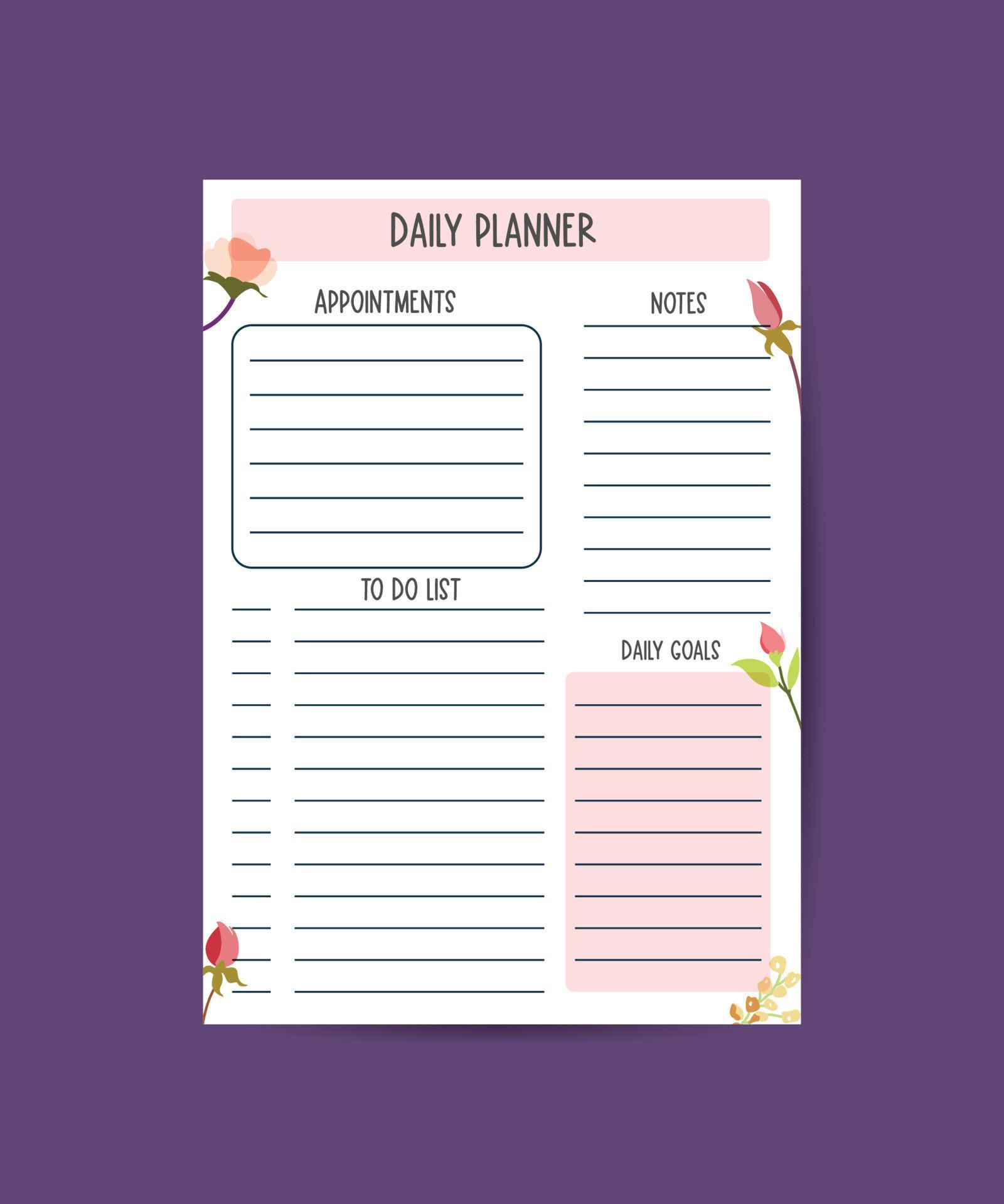 planner printable template with blue elements. daily planner note paper