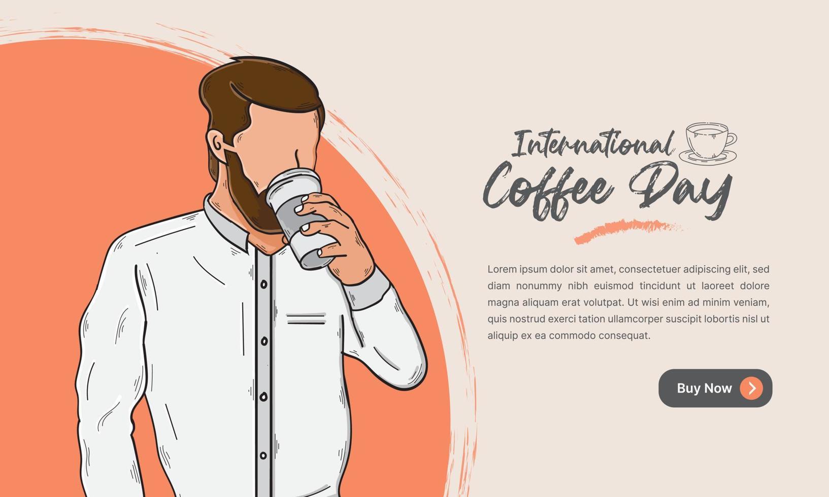 international day of coffee background with hand drawn llustration vector