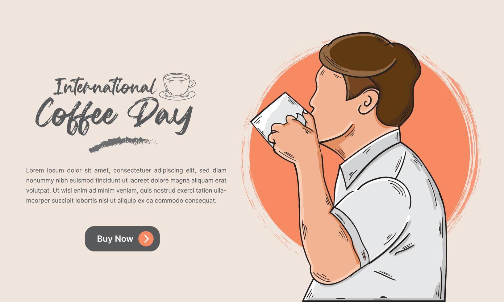 international day of coffee background with hand drawn llustration vector