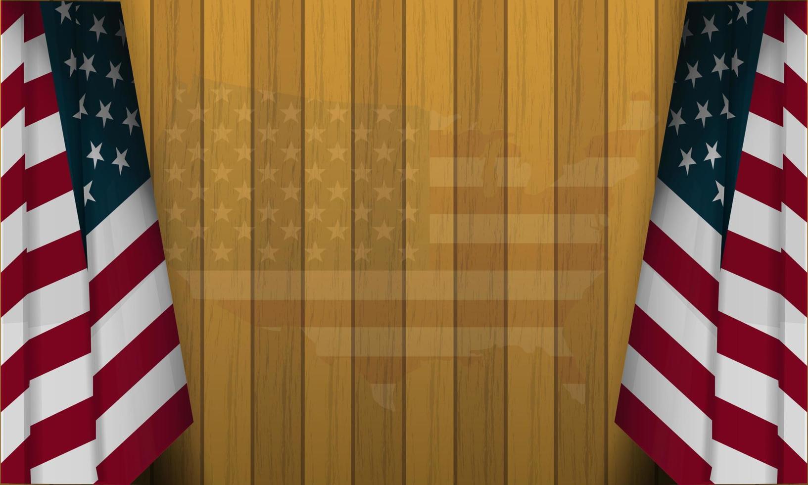 bandera americana realista sobre fondo de madera vintage vector