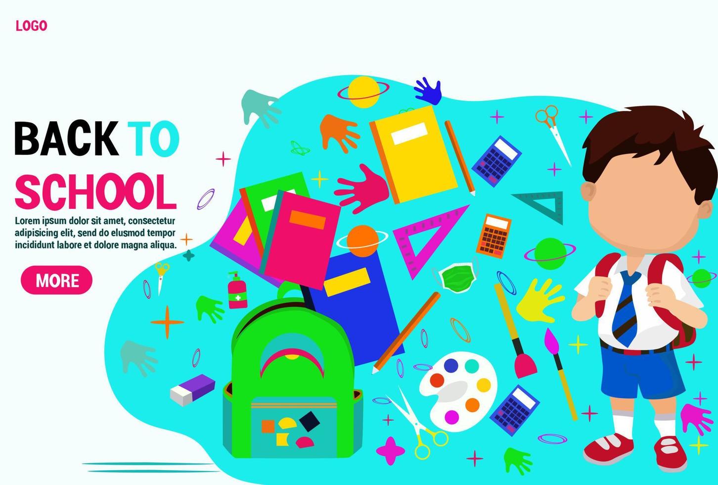 Back to school banner with realistic school supplies on chalkboard background vector