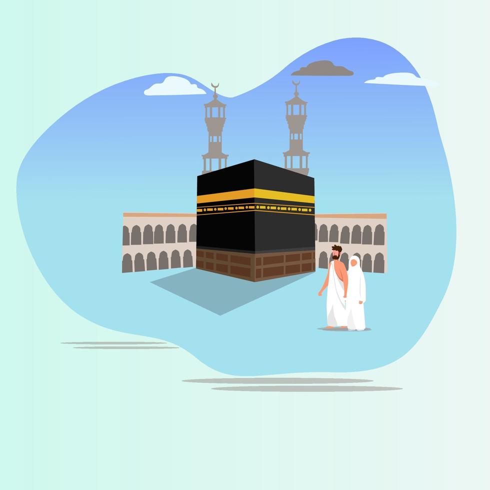 peregrinación hajj y umrah rezan cerca de la kaaba, plantilla de ilustración vectorial vector