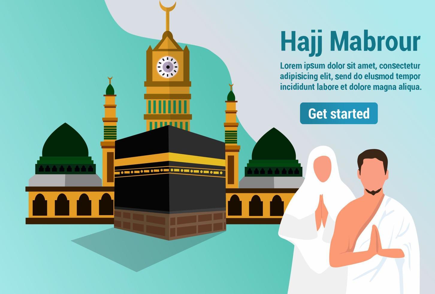 Hajj and umrah pilgrimage praying near kaaba template Vector