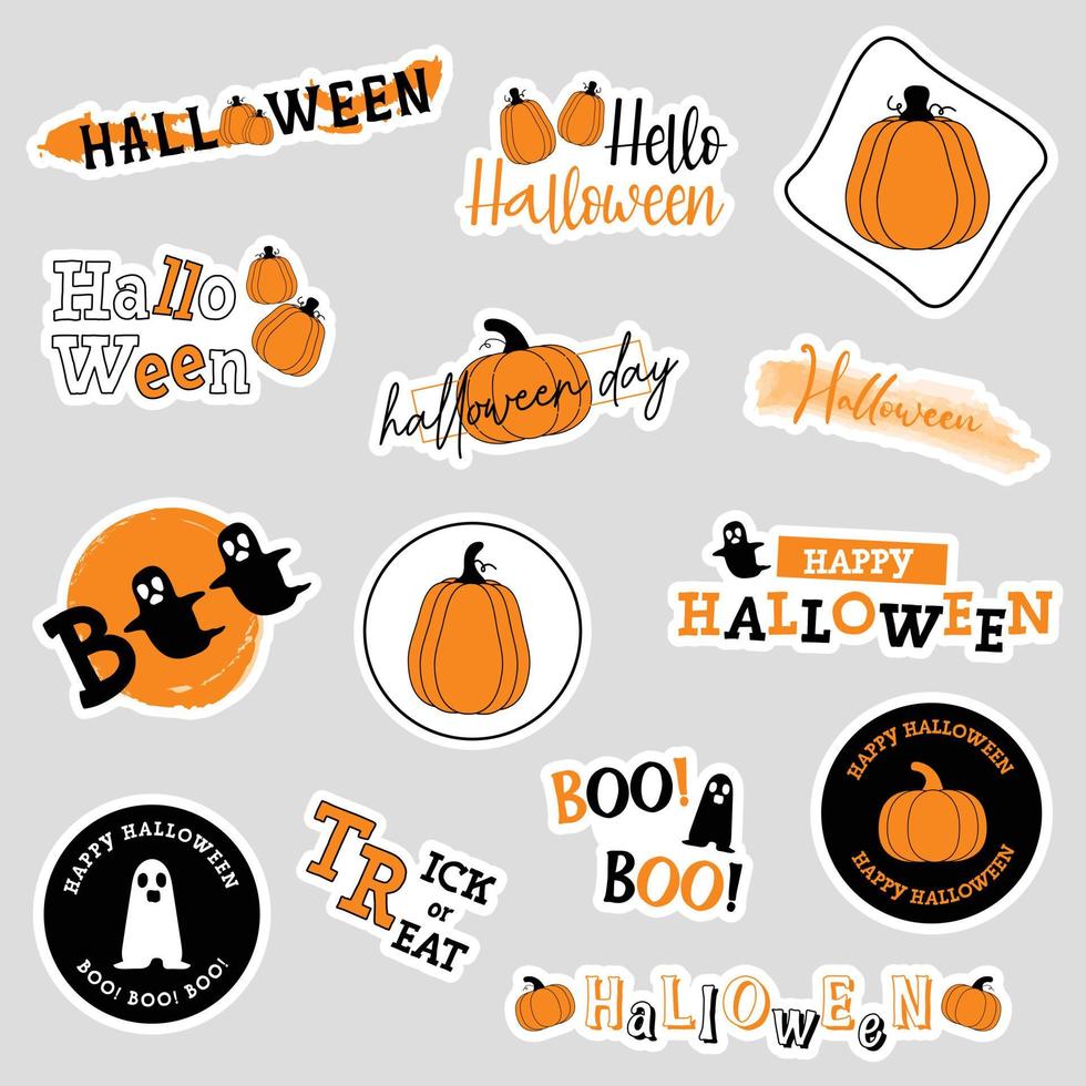 Set of cartoon Halloween stickers. Vector and illustration hand drawn collection of Halloween theme elements.