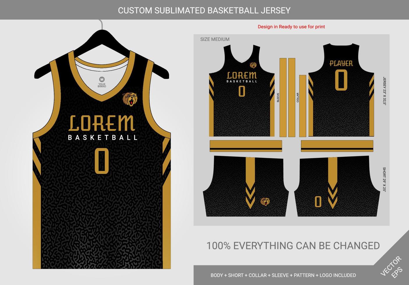 plantilla de jersey de baloncesto de turing negro gris y dorado abstracto vector