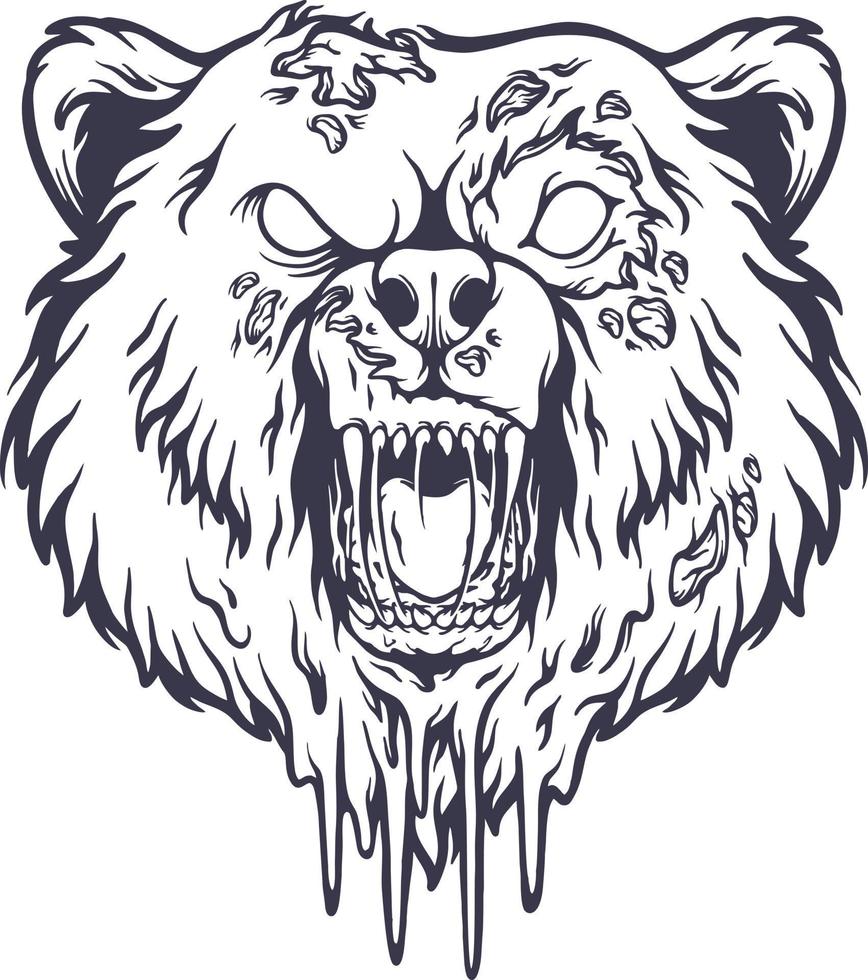 enojado, vendimia, oso, cabeza, monocromo vector