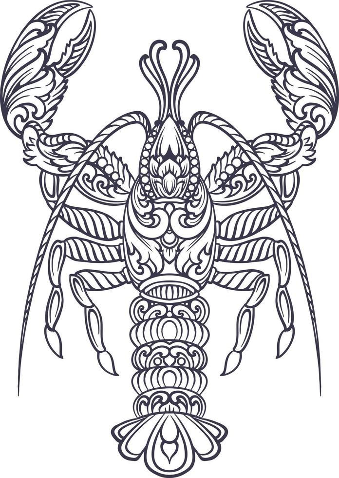 Luxury ornament swirls lobster silhouette vector