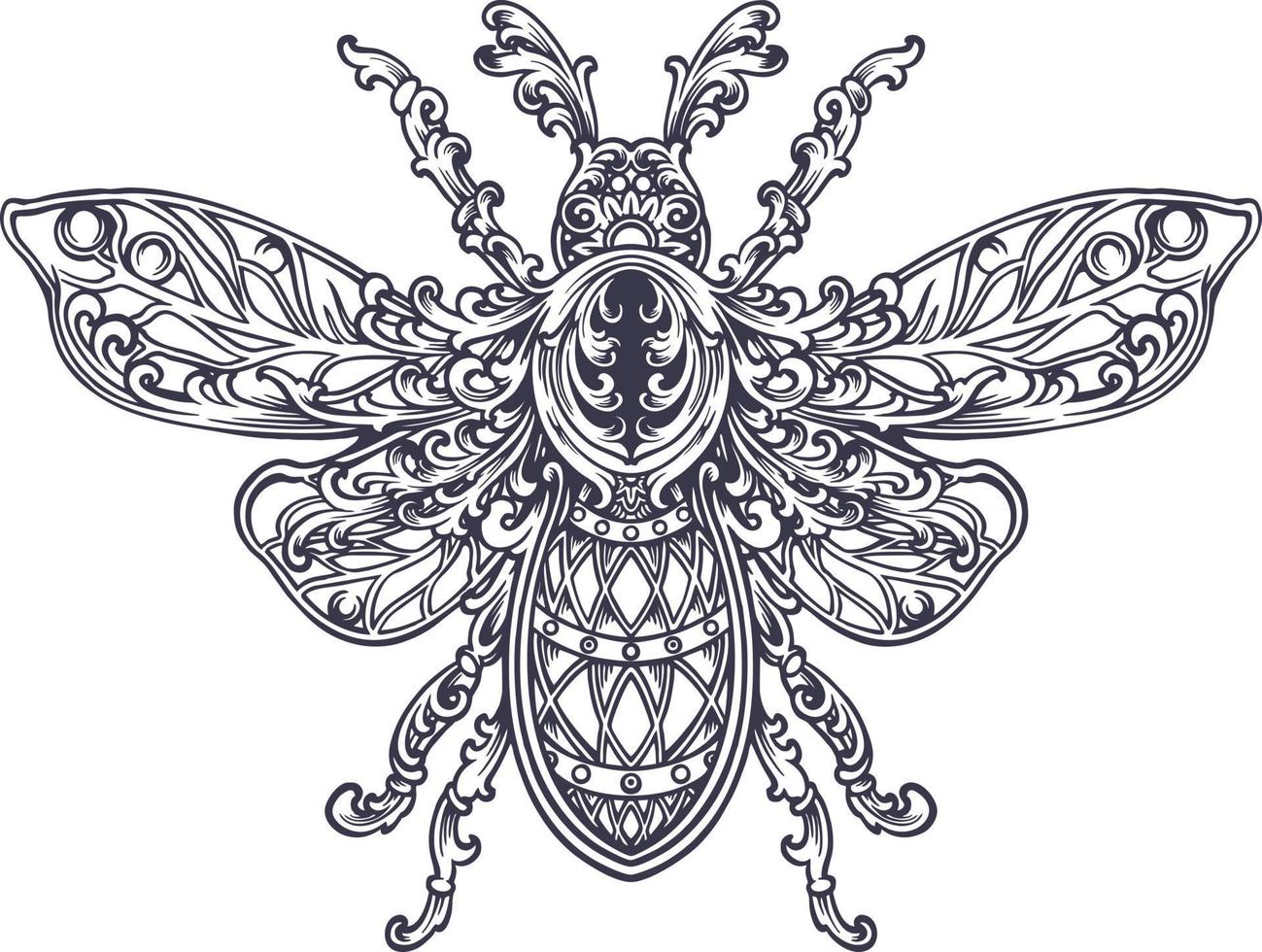 Elegant flourish insect ornament silhouette vector