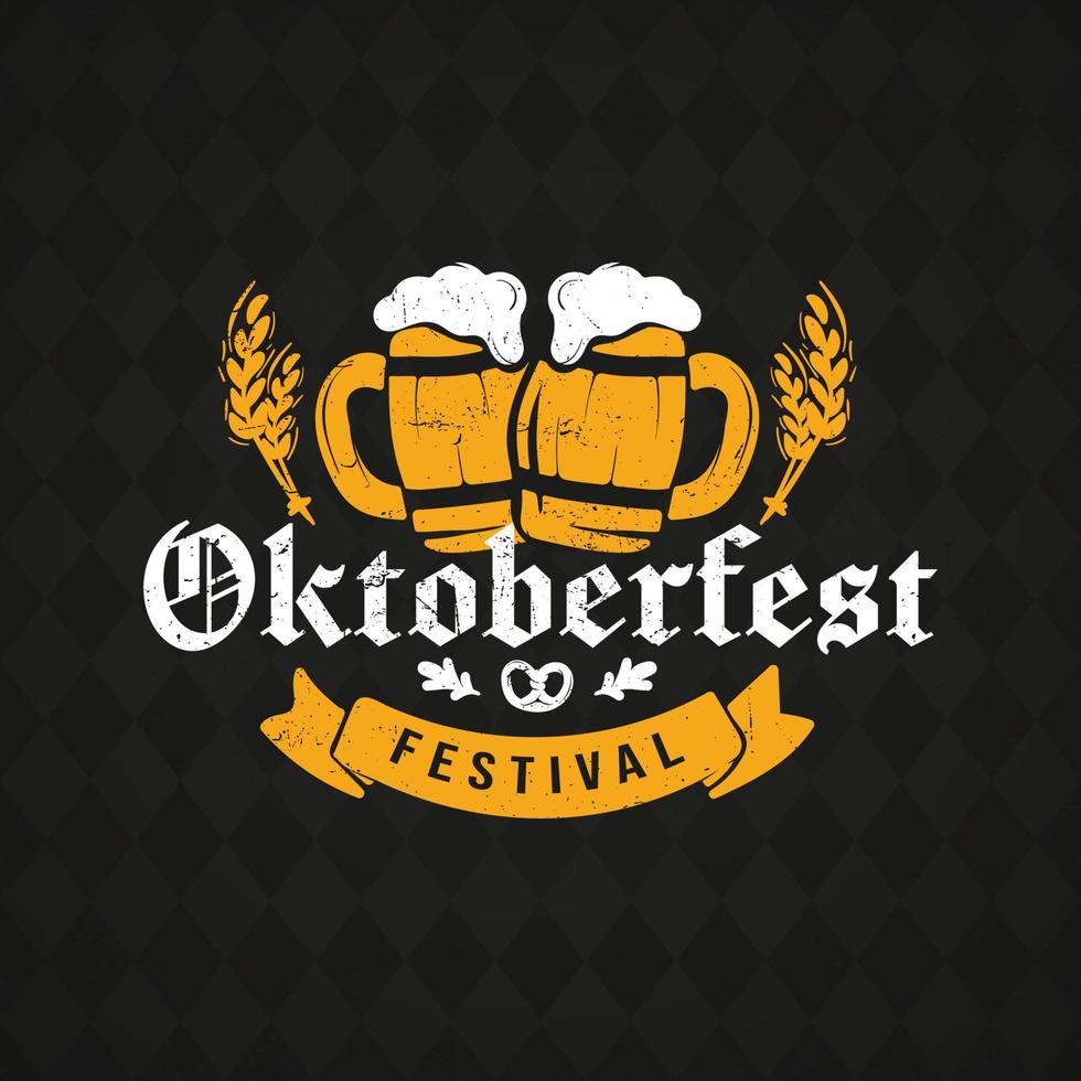 oktoberfest letras vectoriales dibujadas a mano y vaso de cerveza. caligrafía de pincel moderno. fondo grunge. vector