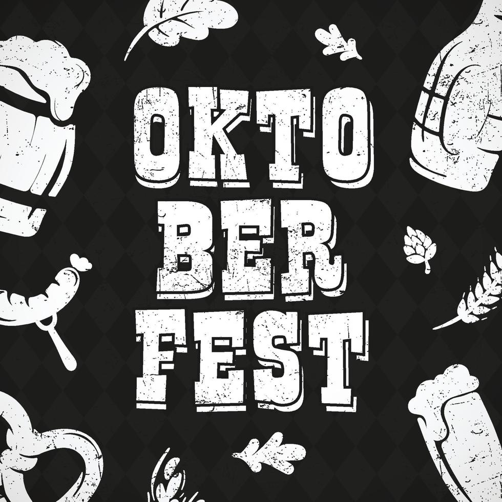 oktoberfest letras vectoriales dibujadas a mano y vaso de cerveza. caligrafía de pincel moderno. fondo grunge. vector