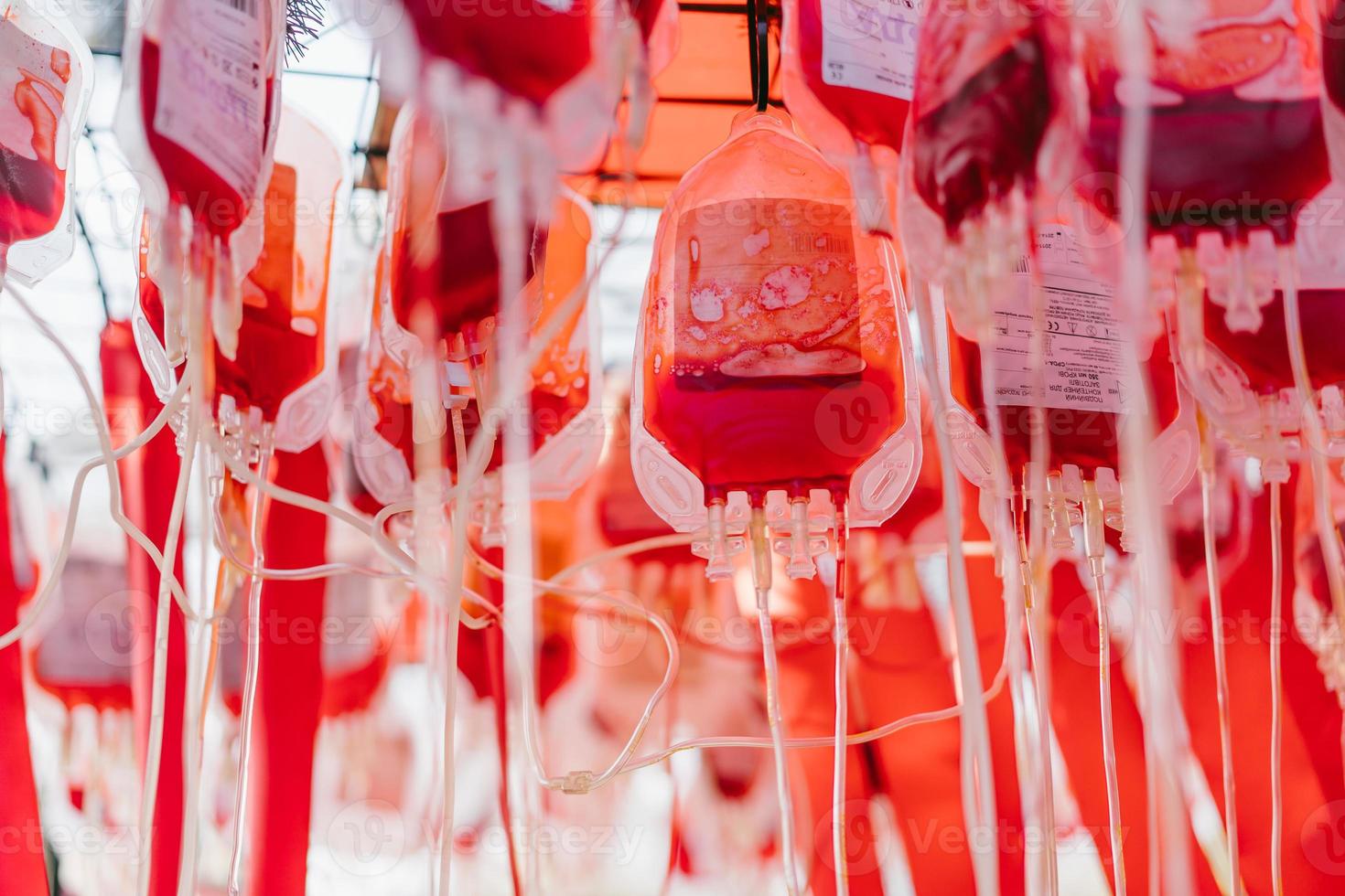 Half empty blood bags, close angle photo