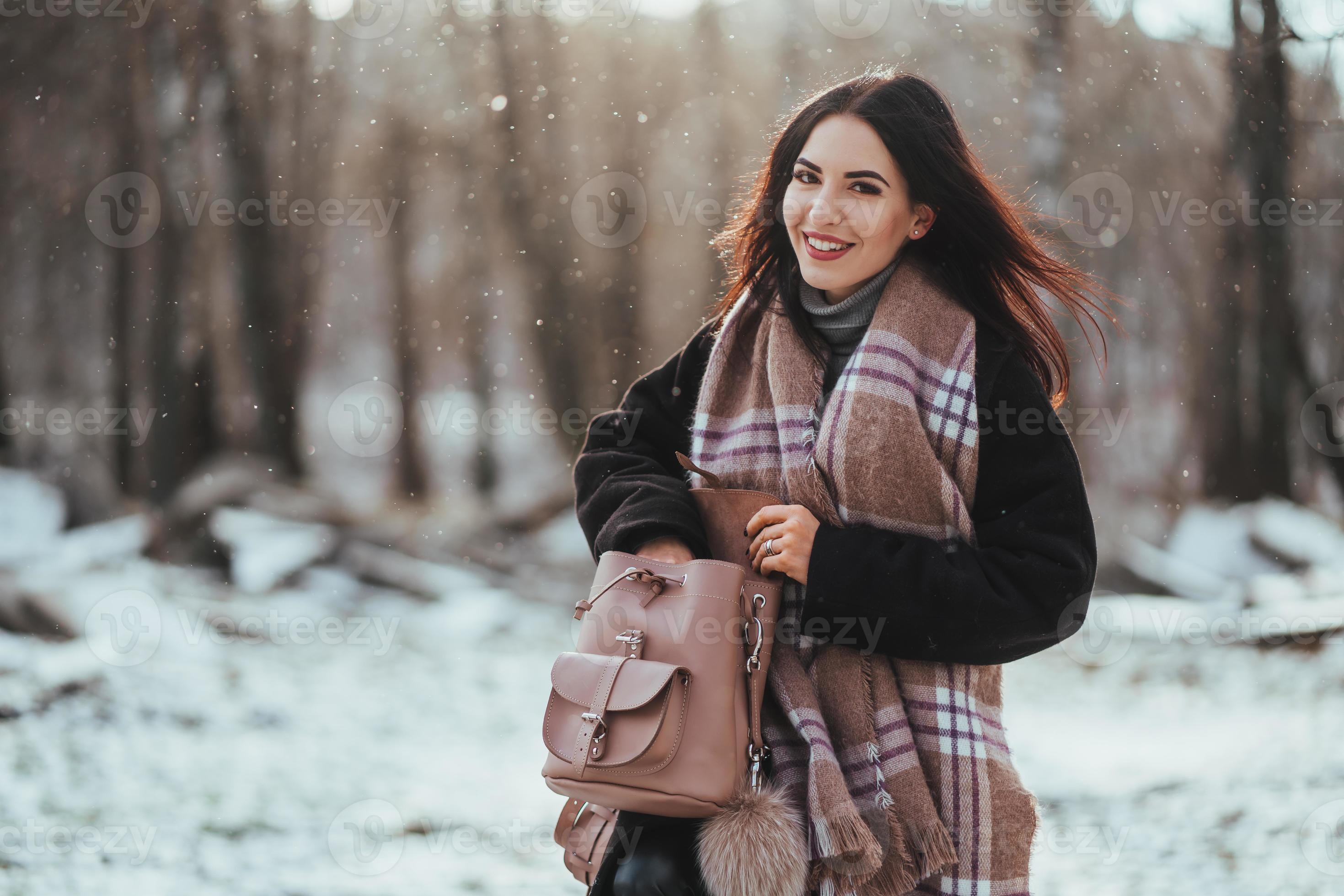 Attractive Young Woman Wintertime Outdoor Fashion Model Winter