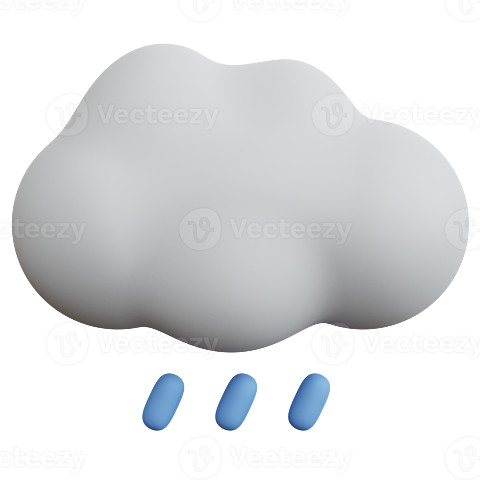 Nuage de rendu 3d avec des gouttes de pluie isolées png