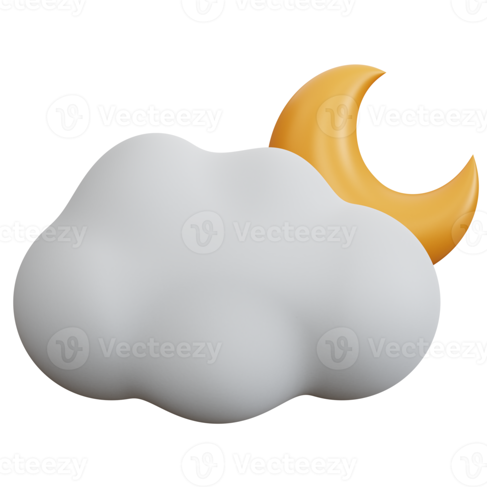 3d rendering cloud with crescent moon isolated png