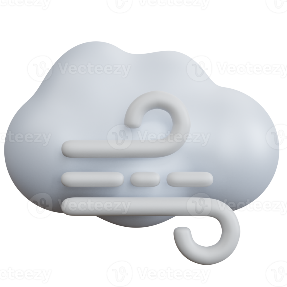 3D-Rendering-Wolke mit isolierter Windillustration png