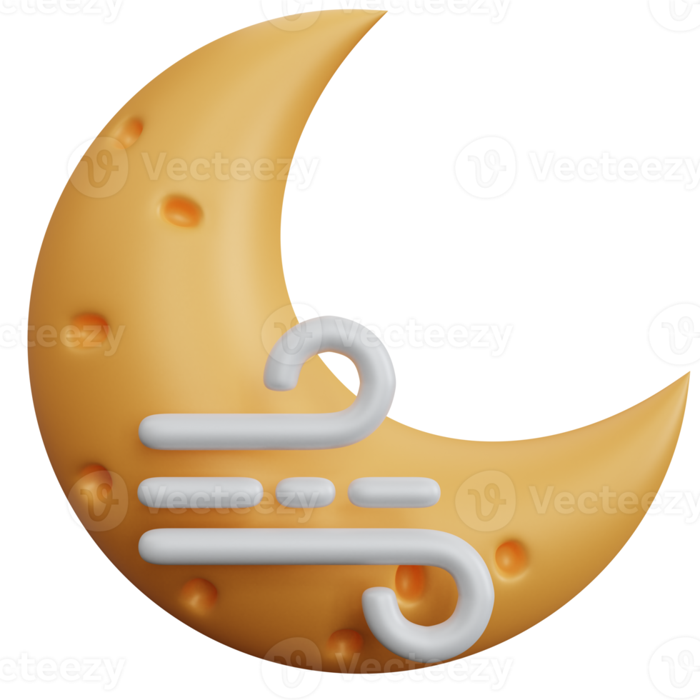 3d rendering Crescent moon with wind illustration isolated png