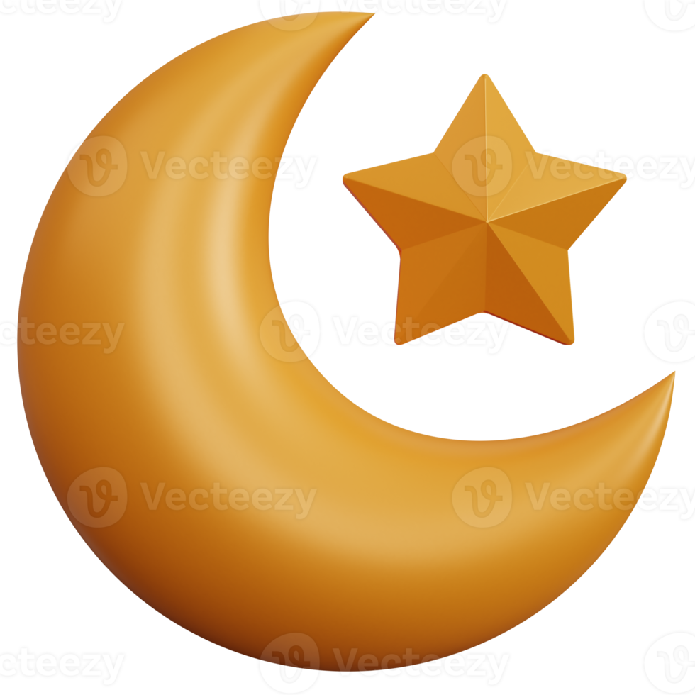 Luna creciente de renderizado 3d con estrellas aisladas png