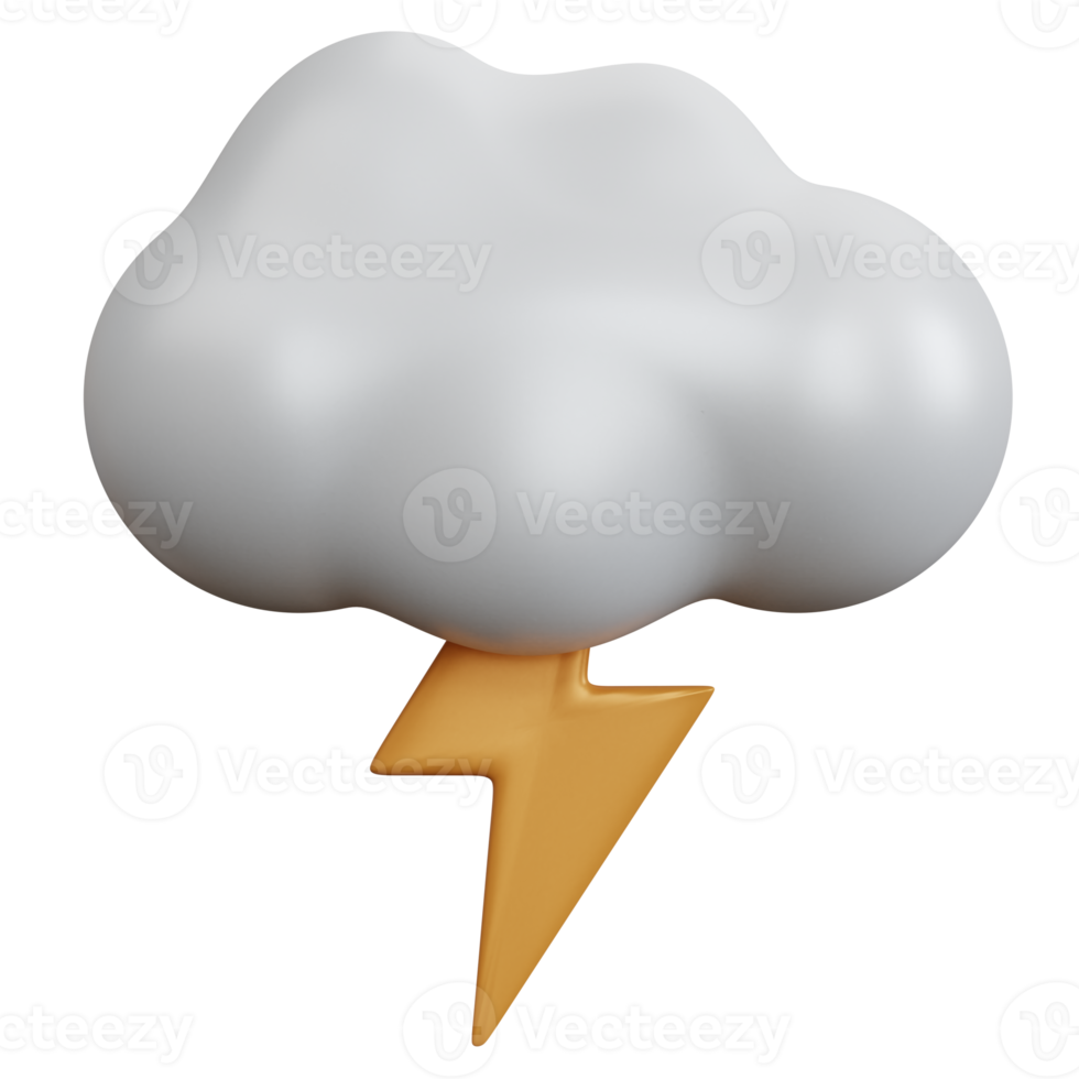 3D-Rendering-Wolke mit Blitz isoliert png