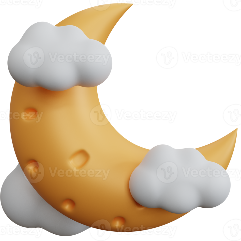 Luna creciente de representación 3d con algunas nubes aisladas png