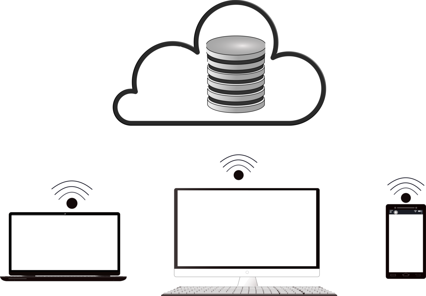 Black and white cloud computing icon on transparent background. png