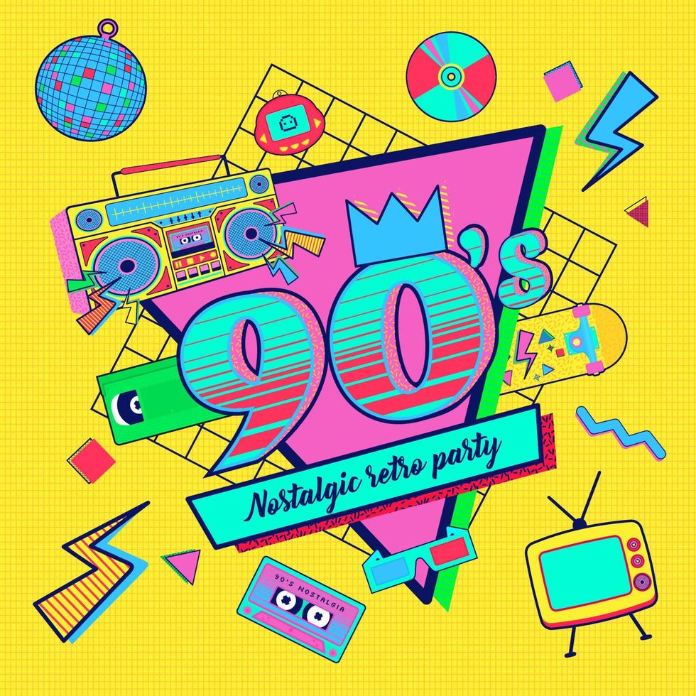 90s 80s memphis nostalgic colorful retro background vector