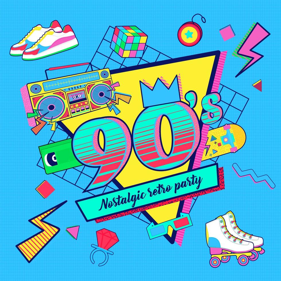 90s 80s memphis nostalgic colorful retro background vector