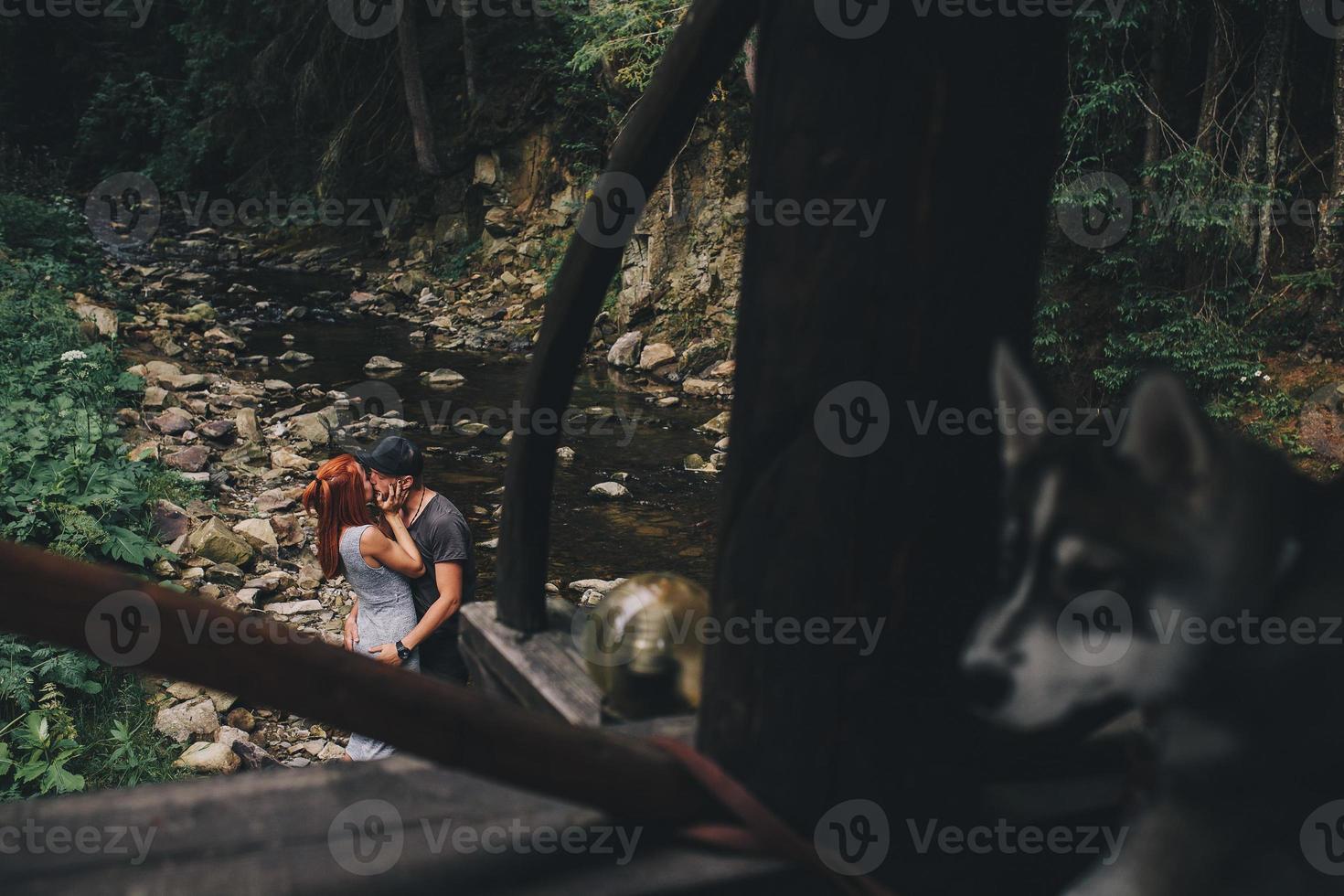 beautiful couple on the background of forest photo