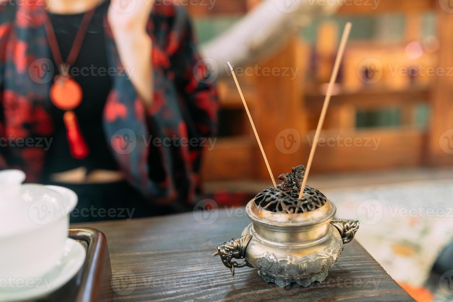 Close up of Asian Buddhist Incense Sticks photo