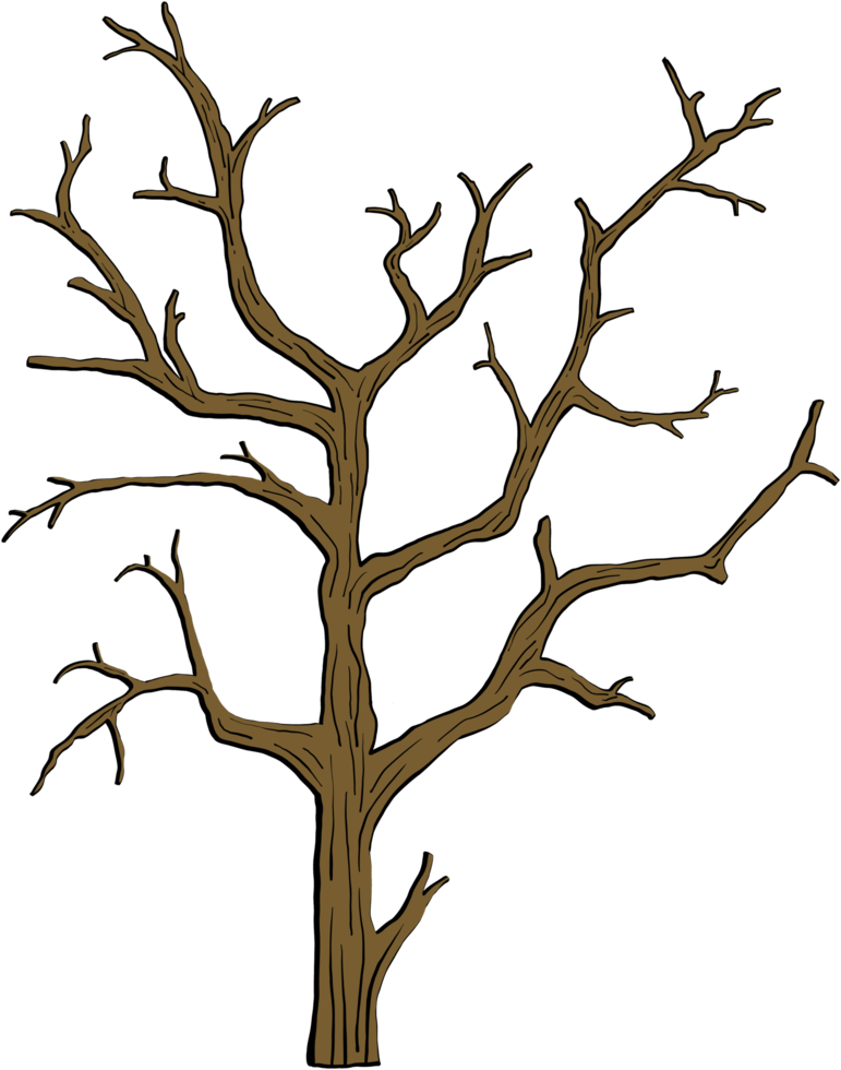 eenvoud halloween dood boom uit de vrije hand tekening silhouet vlak ontwerp. png