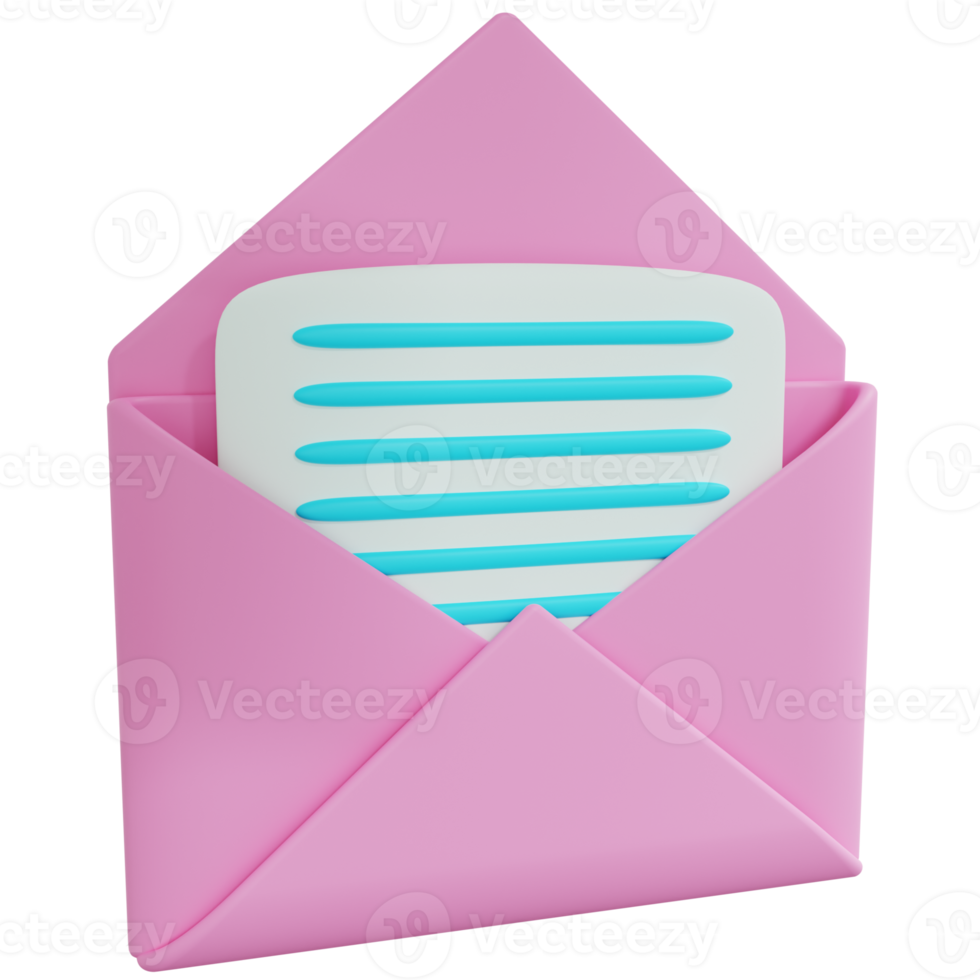 3D Rendering of Opened Pink Message Icon png