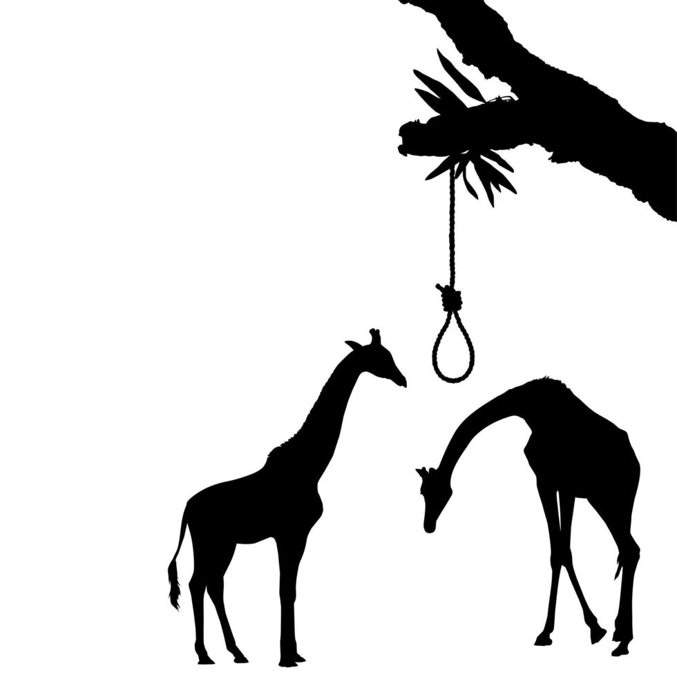 Visual Parody about Desperate, Broken Heart, Sadness, Anxiety, Depression, etc with Giraffe and Gallows or Hanging Rope as Visual Symbol. Vector Illustration