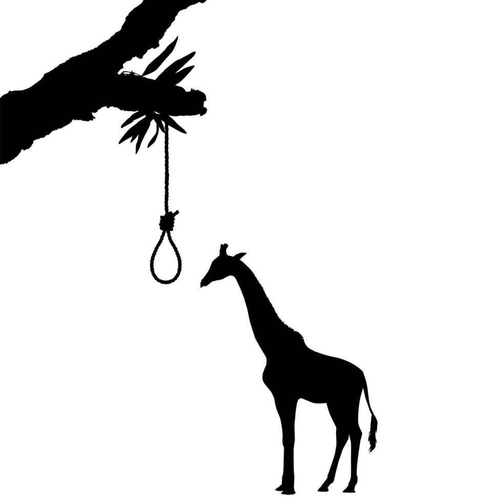 Visual Parody about Desperate, Broken Heart, Sadness, Anxiety, Depression, etc with Giraffe and Gallows or Hanging Rope as Visual Symbol. Vector Illustration