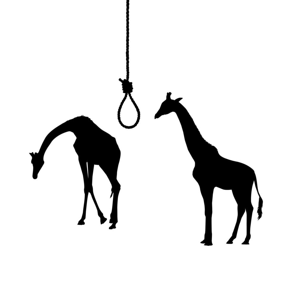 Visual Parody of the Desperate, Broken Heart, Sadness, Anxiety, Depression, etc with Giraffe and Gallows or Hanging Rope as Visual Symbol. Vector Illustration