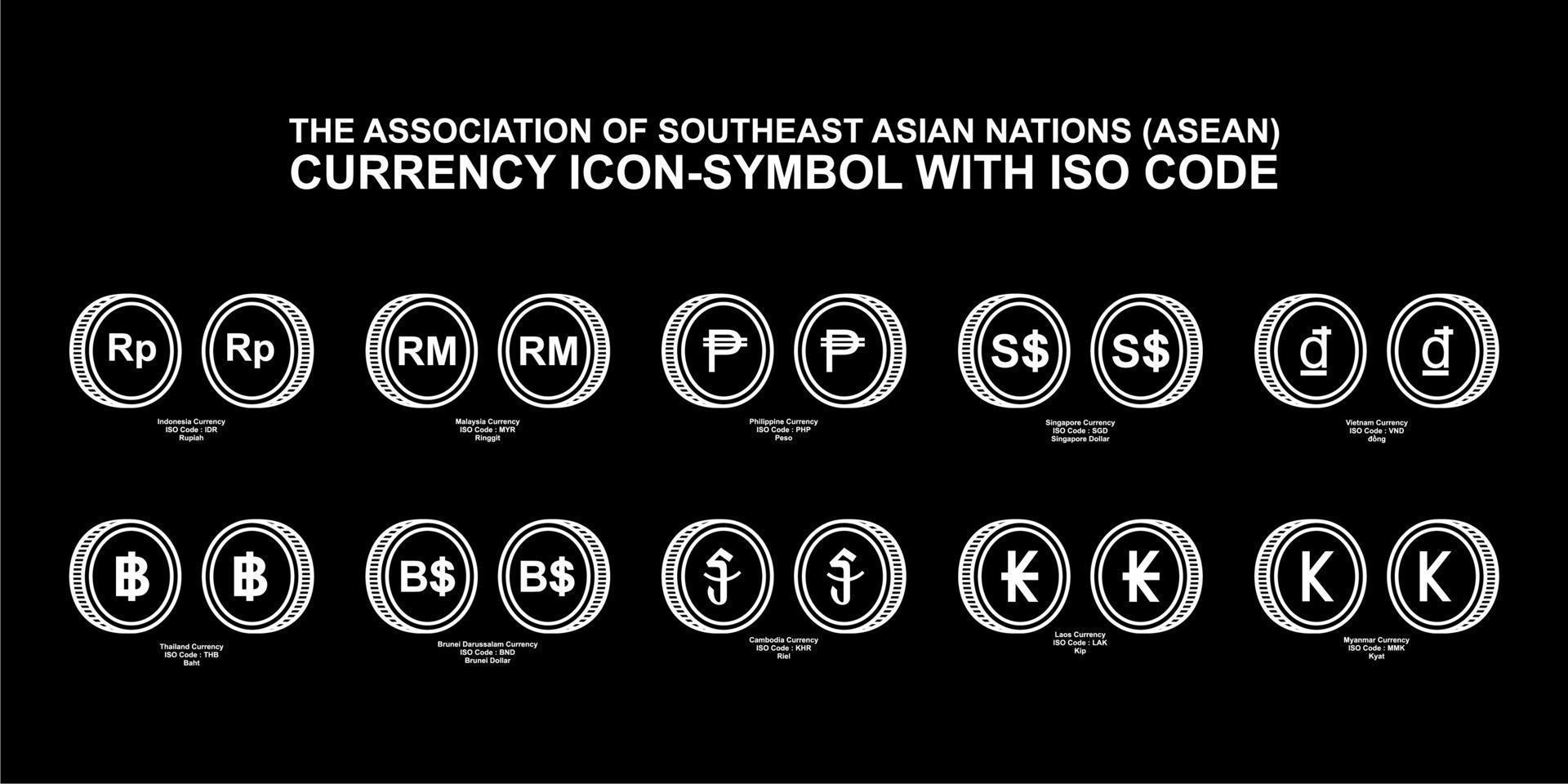 The Association of Southeast Asian Nations, ASEAN Currency Icon Symbol with ISO Code. Vector Illustration