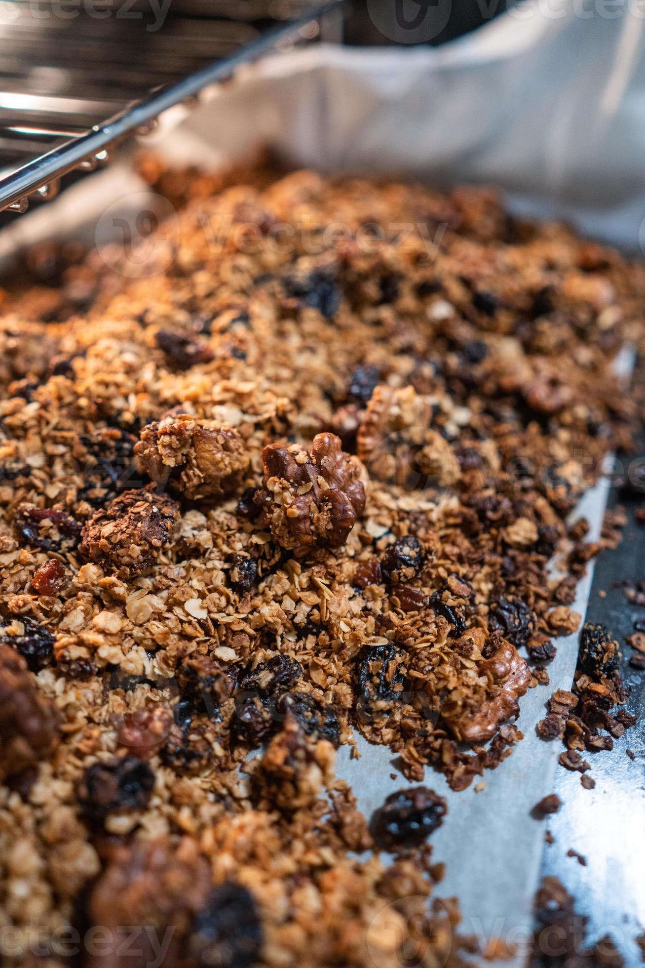 granola to cook in an electric oven. concept of simple ingredients for