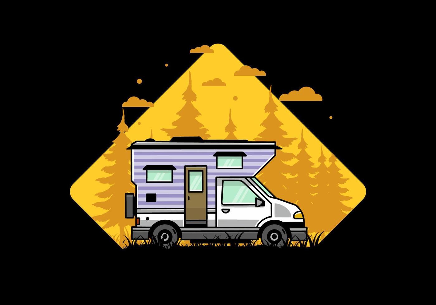 van box camper ilustración diseño de placa vector