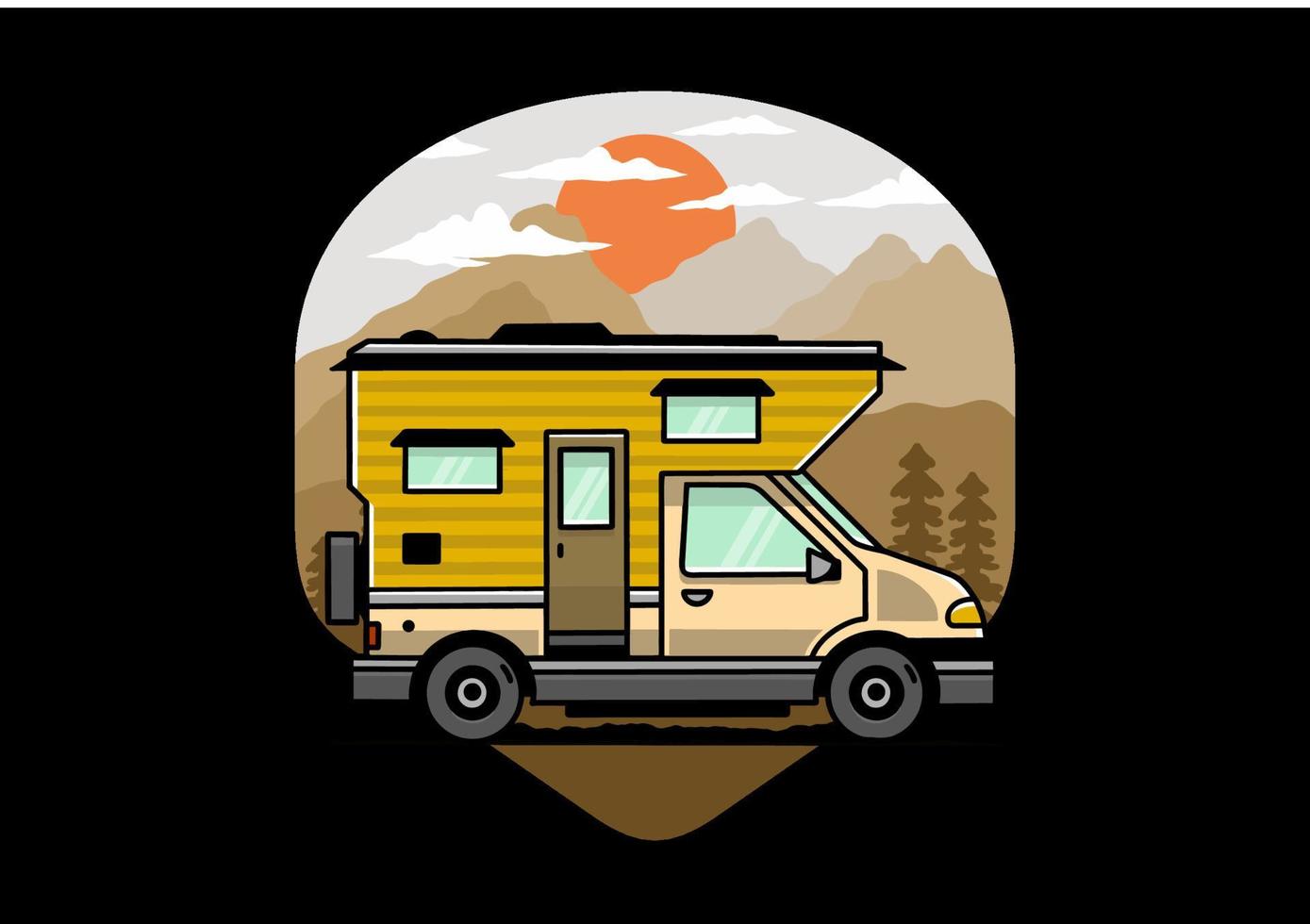 van box camper ilustración diseño de placa vector