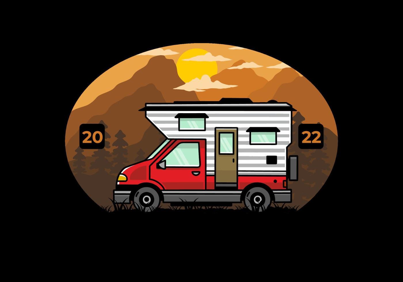 van box camper ilustración diseño de placa vector