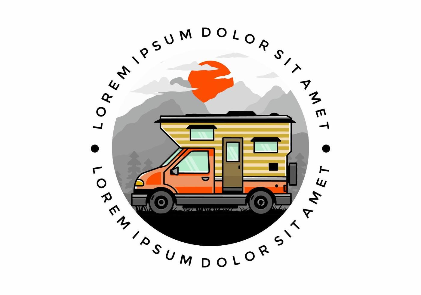 Van box camper illustration badge design vector