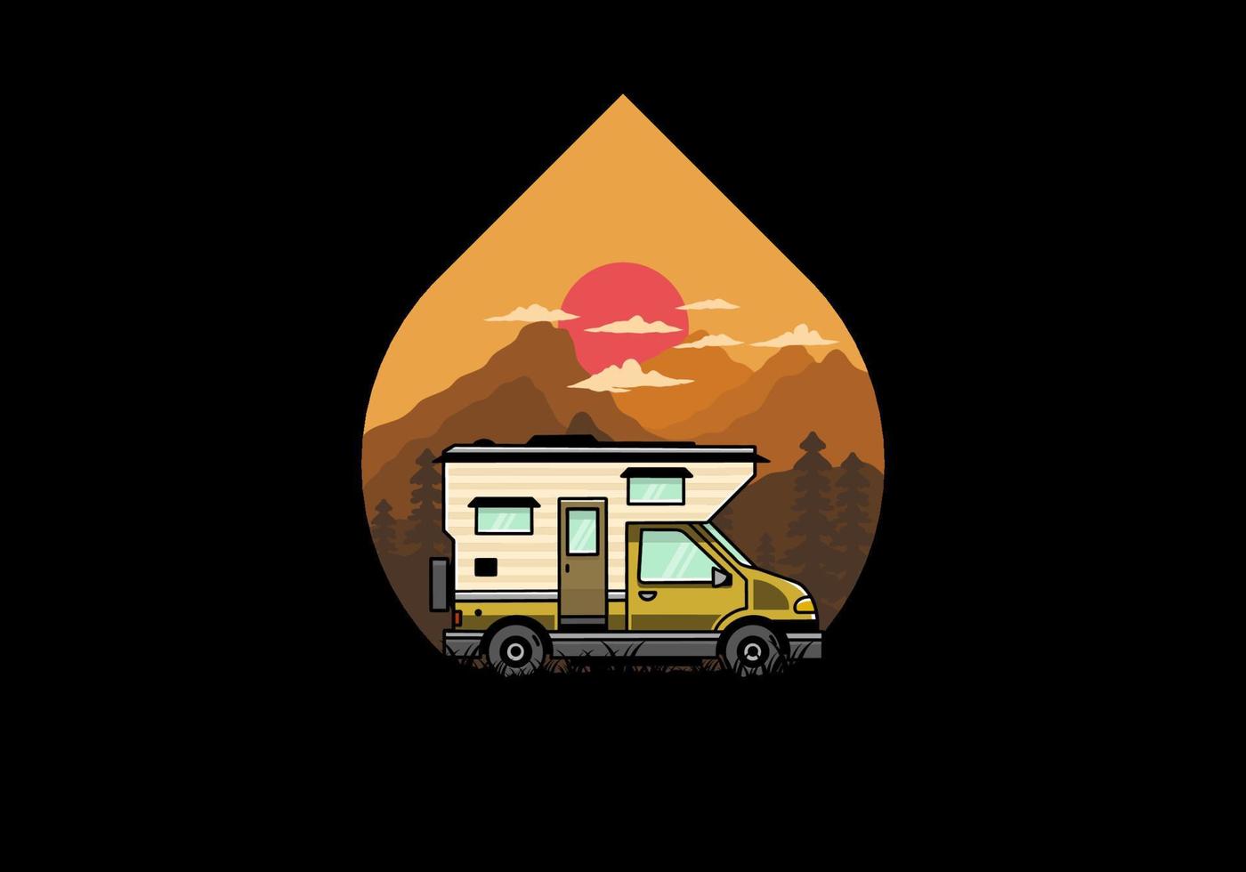 Van box camper illustration badge design vector