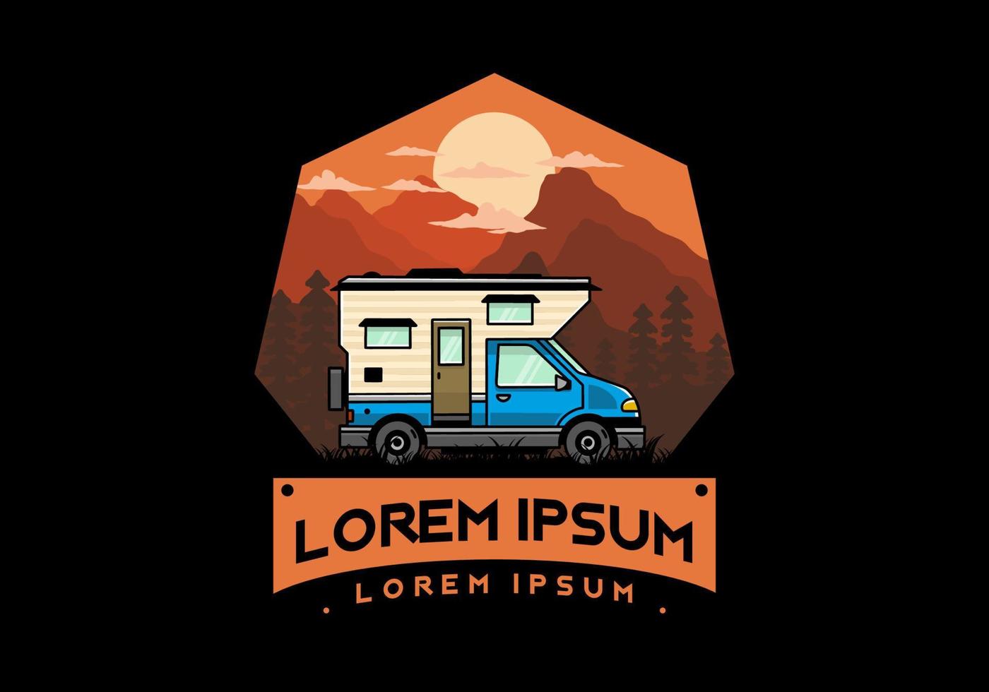 Van box camper illustration badge design vector