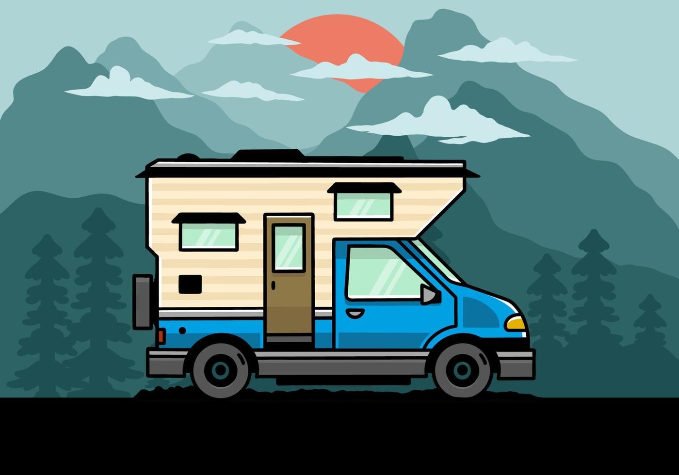 van box camper ilustración diseño de placa vector