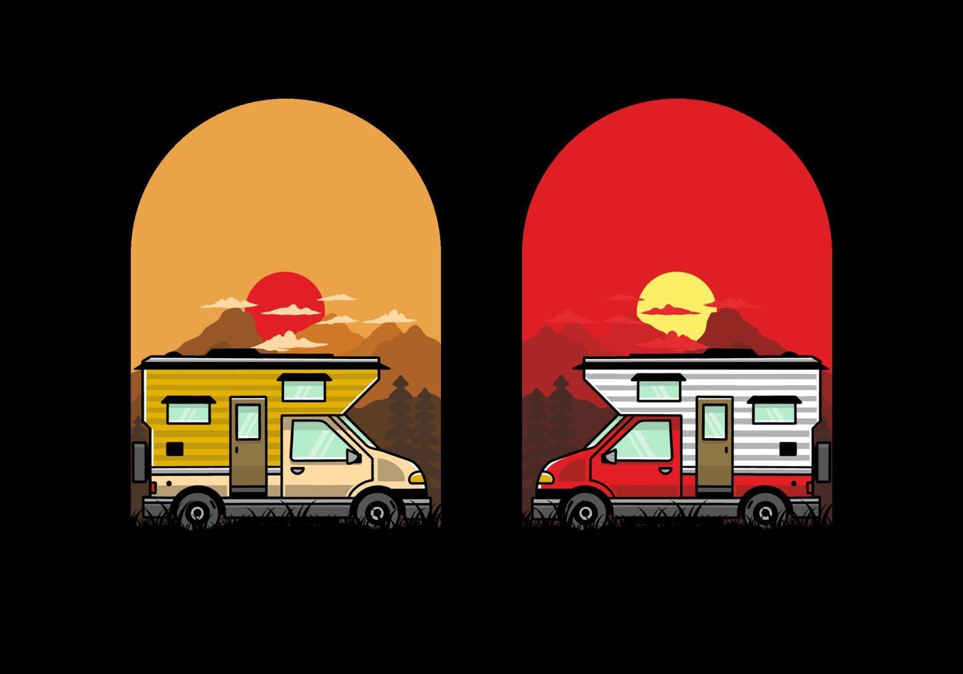 van box camper ilustración diseño de placa vector