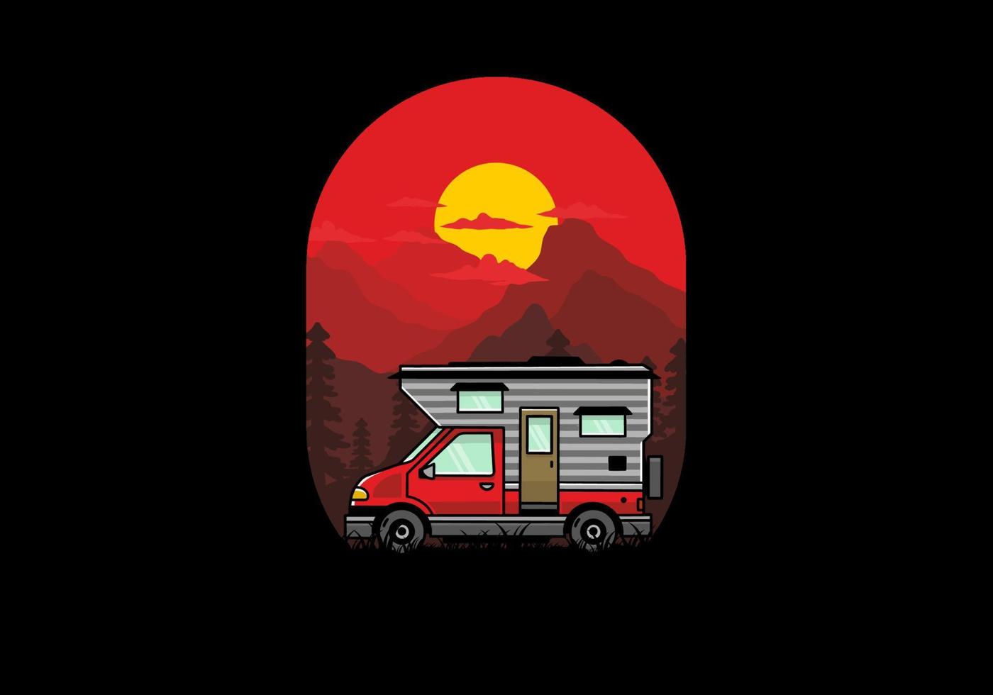 van box camper ilustración diseño de placa vector