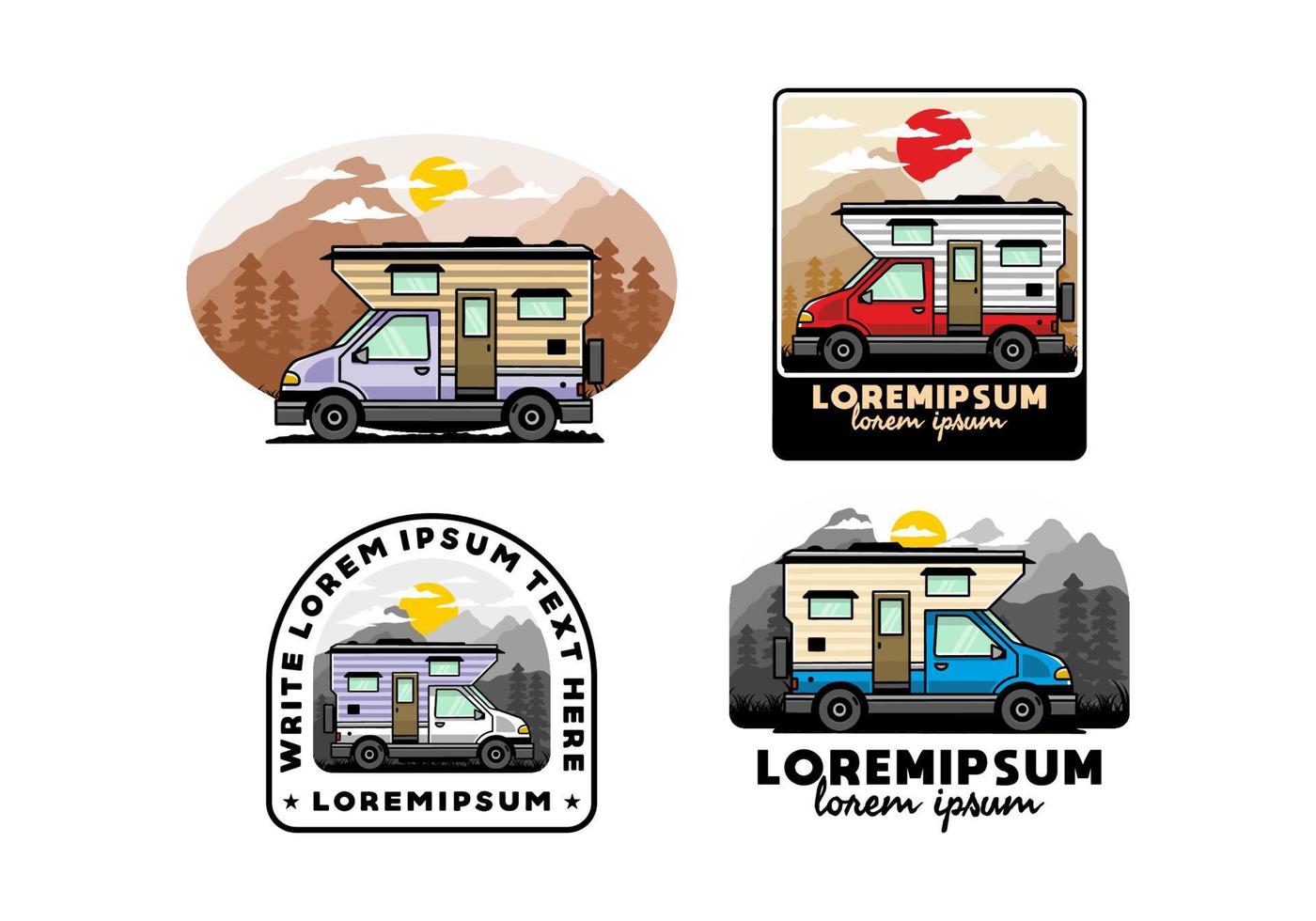 van box camper ilustración diseño de placa vector