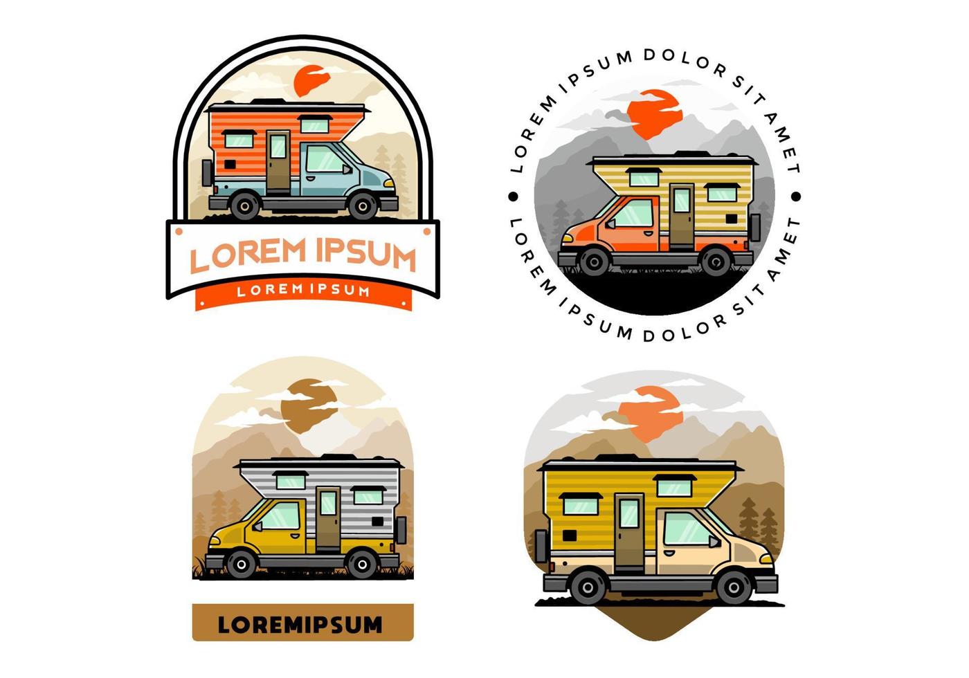 Van box camper illustration badge design vector