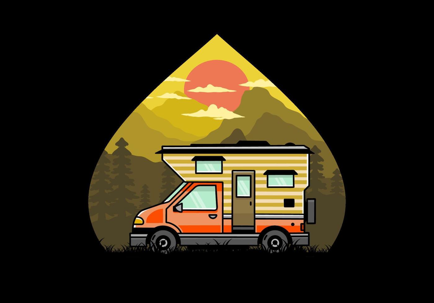 van box camper ilustración diseño de placa vector