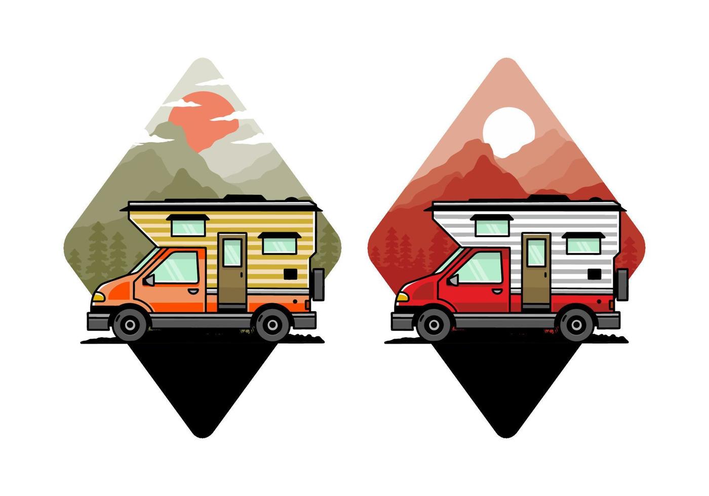 van box camper ilustración diseño de placa vector